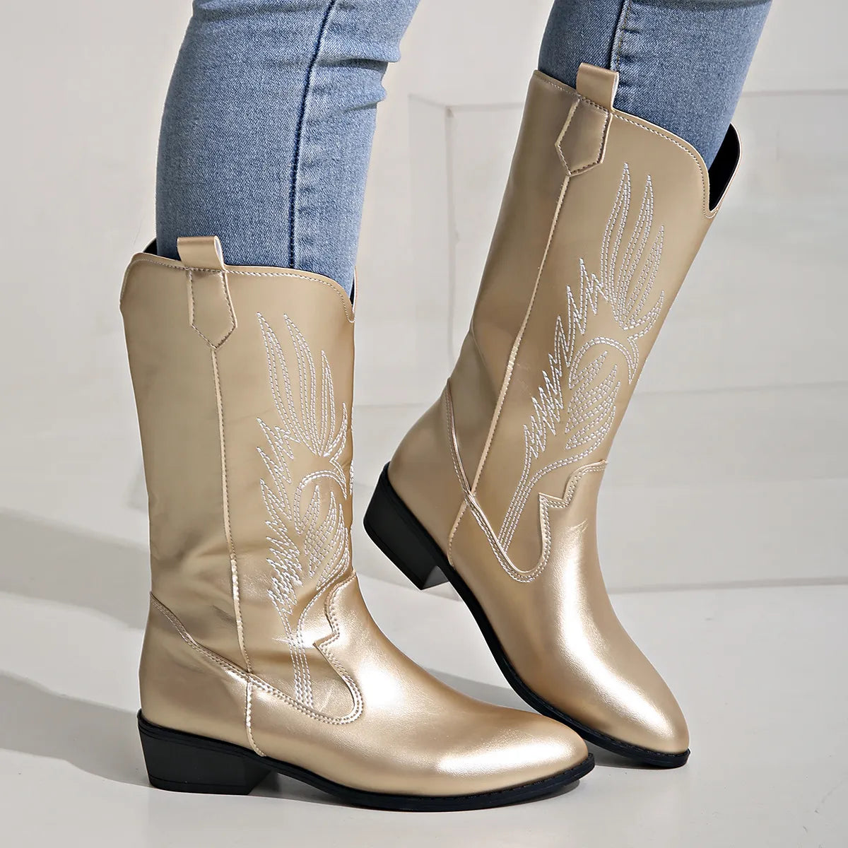 AMELIA | Stylowe kowbojskie buty ze skóry PU z miękką podszewką 10