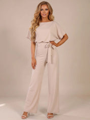Annika | Damen Jumpsuit mit Bindegürtel und weitem Bein 0