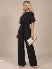 Annika | Damen Jumpsuit mit Bindegürtel und weitem Bein 3