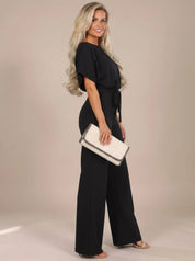 Annika | Damen Jumpsuit mit Bindegürtel und weitem Bein 4