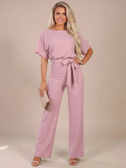 Annika | Damen Jumpsuit mit Bindegürtel und weitem Bein 8