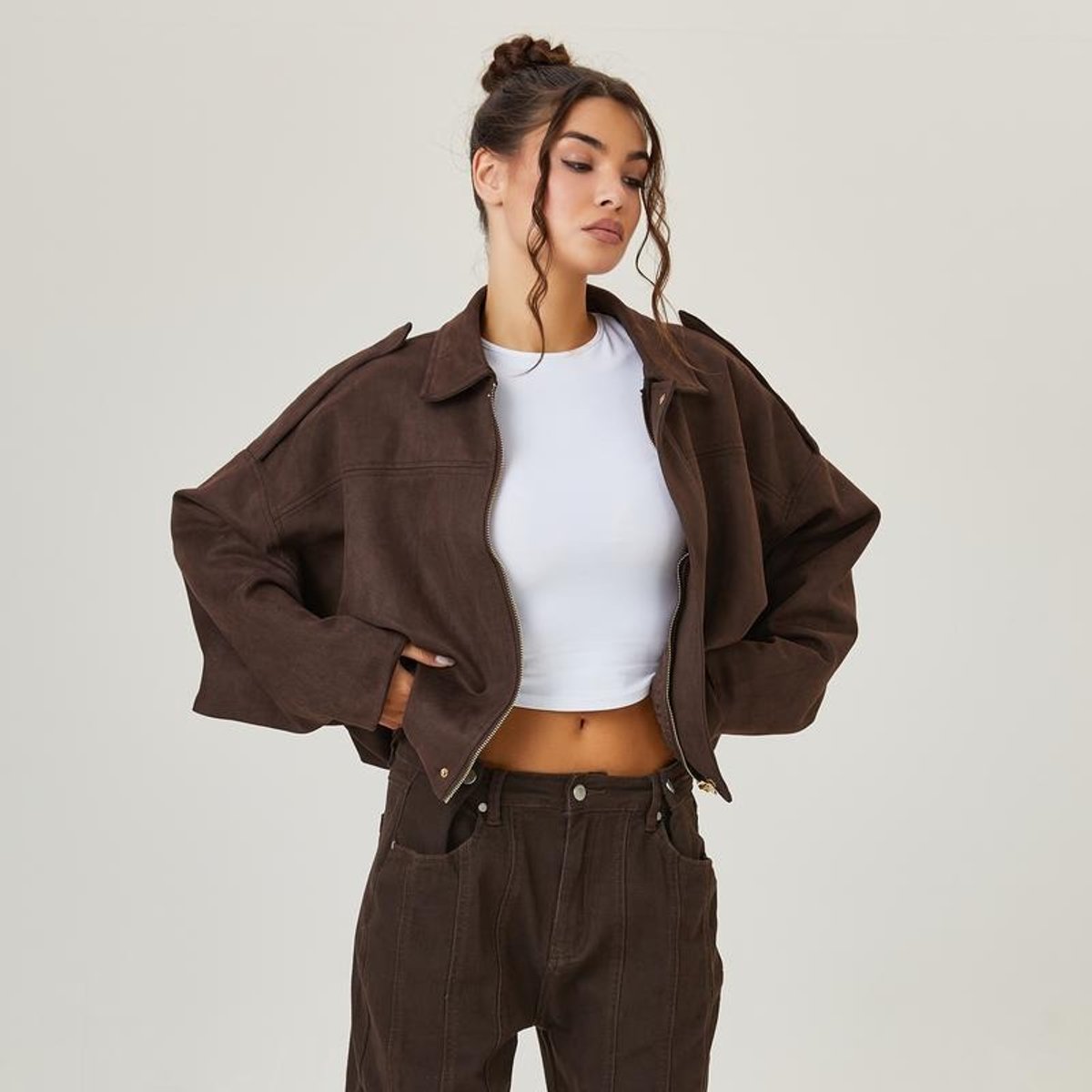 Damska kurtka bomber oversize krótka vintage stylowa na każdą porę roku 0