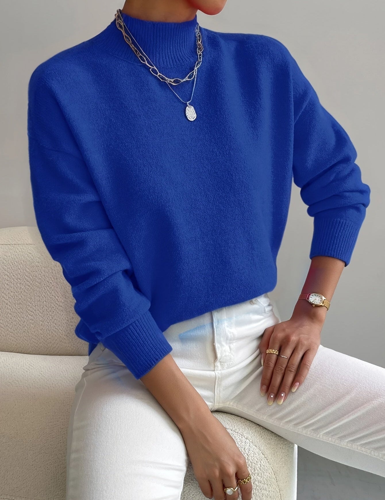 Damski Luźny Sweter z Okrągłym Dekoltem Elegancki i Komfortowy 6