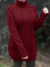 Damski Sweter Oversize z Golfem i Warkoczowym Splotem na Zimę 0