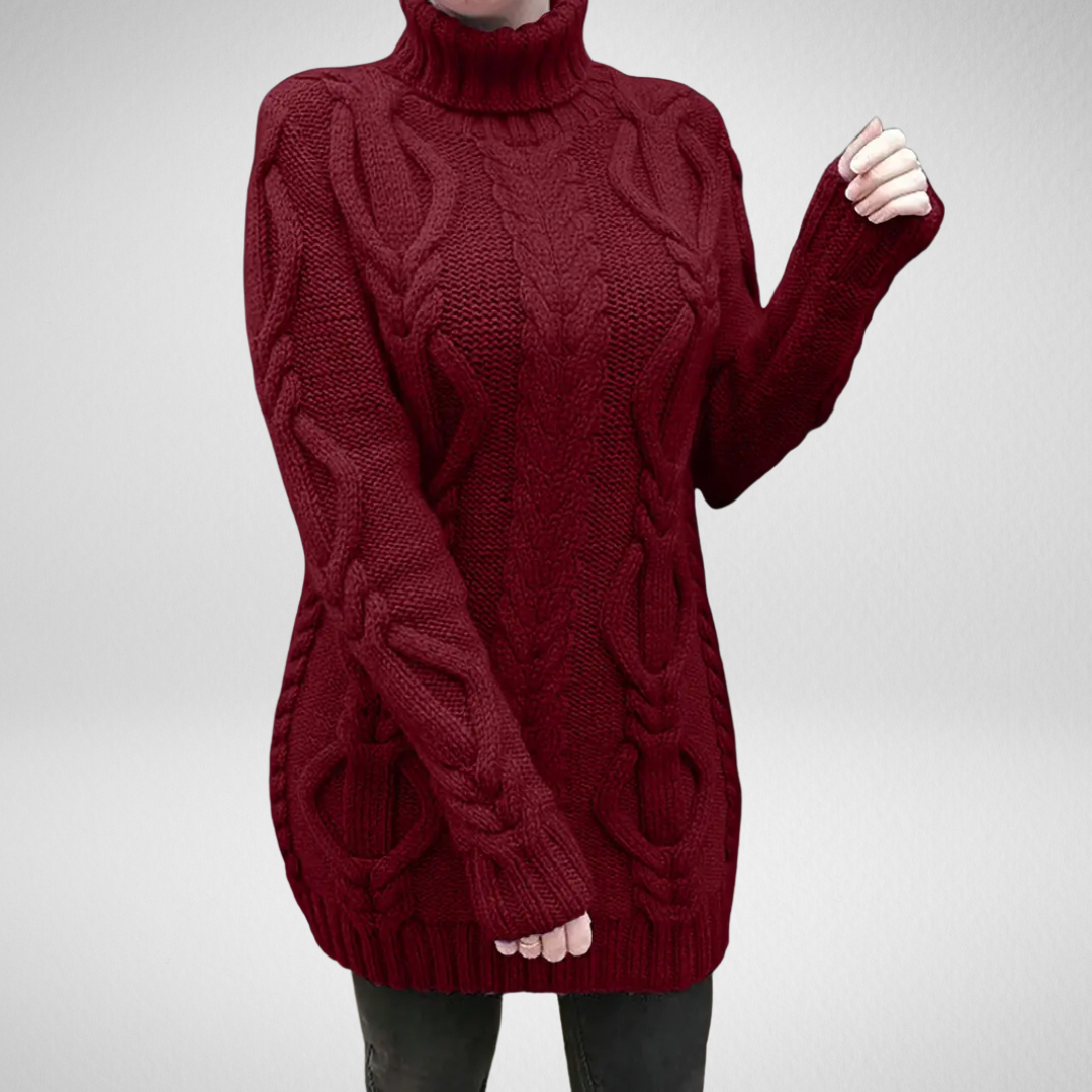 Damski Sweter Oversize z Golfem i Warkoczowym Splotem na Zimę 1