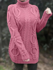 Damski Sweter Oversize z Golfem i Warkoczowym Splotem na Zimę 2