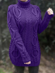 Damski Sweter Oversize z Golfem i Warkoczowym Splotem na Zimę 8