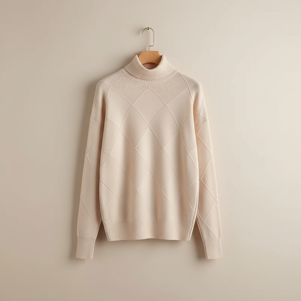 Damski Sweter z Golfem i Wzorem w Romby Lekki i Stylowy 2