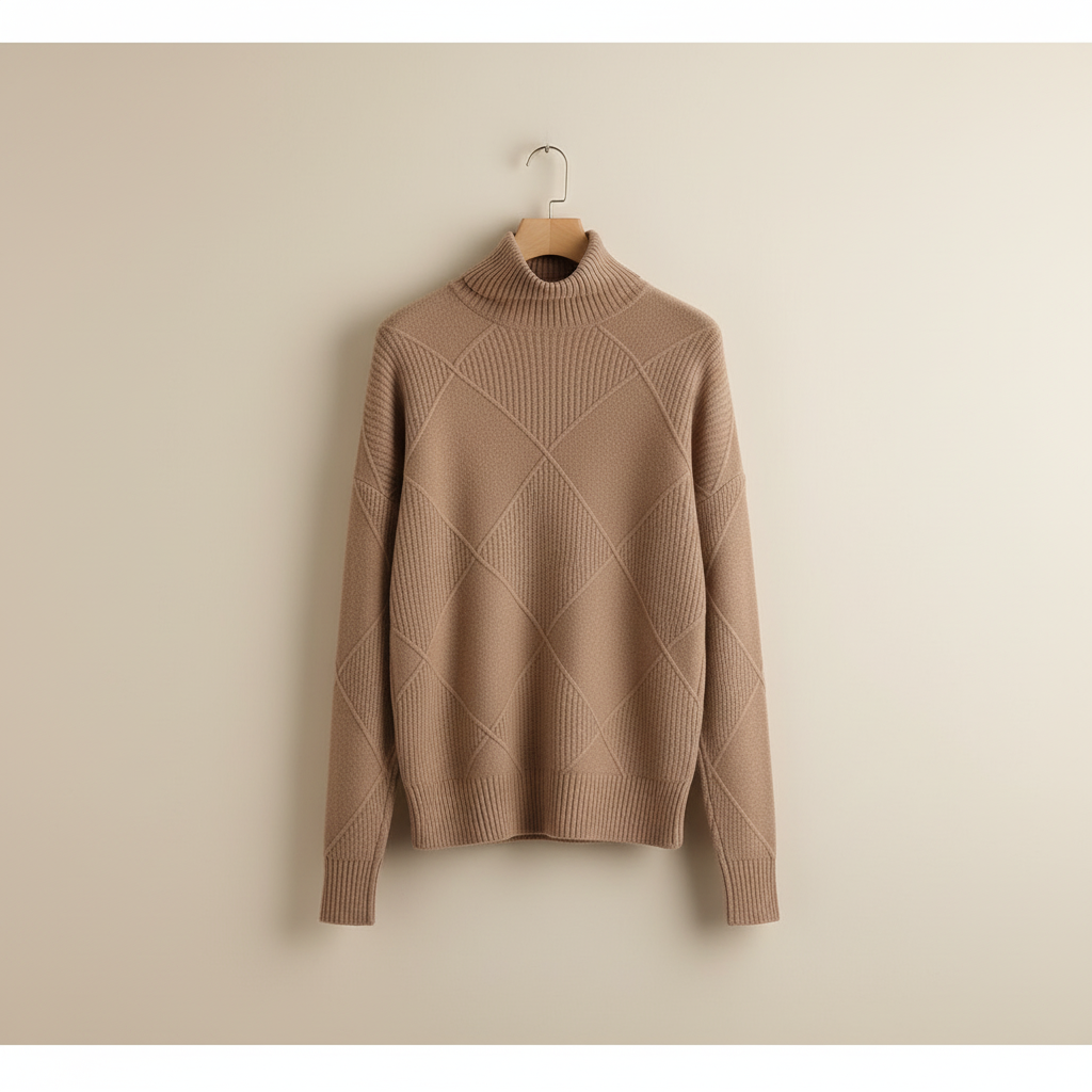 Damski Sweter z Golfem i Wzorem w Romby Lekki i Stylowy 5