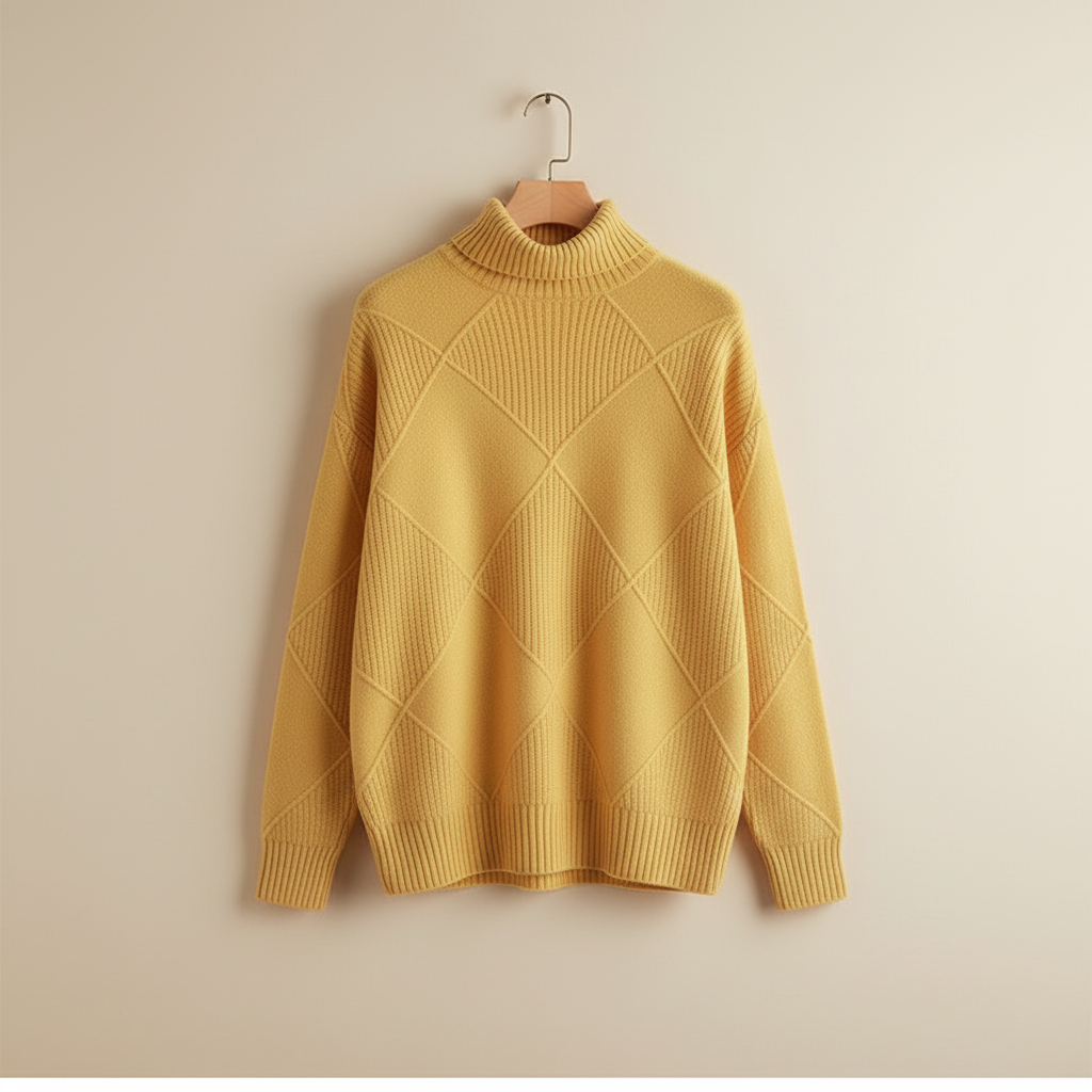 Damski Sweter z Golfem i Wzorem w Romby Lekki i Stylowy 6