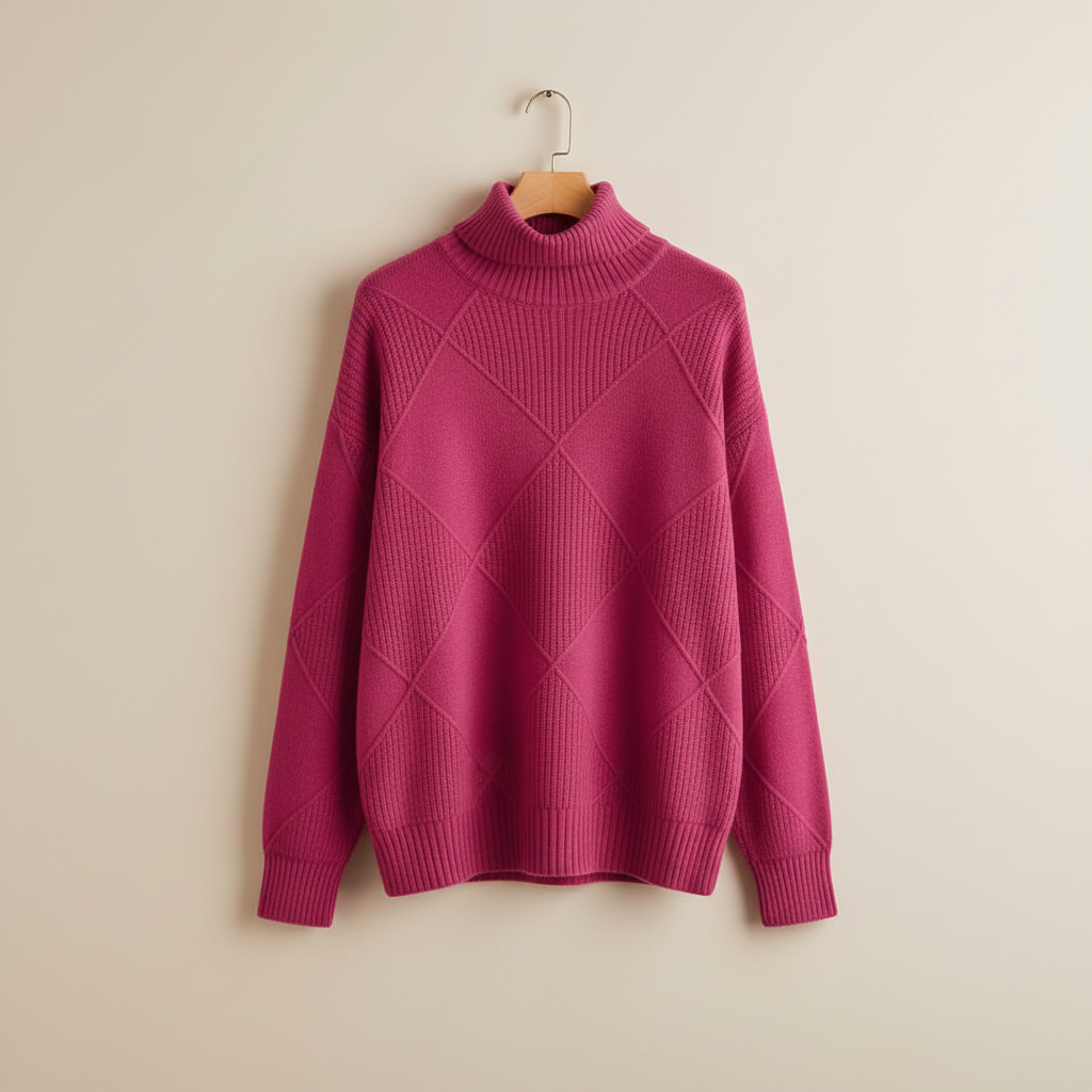 Damski Sweter z Golfem i Wzorem w Romby Lekki i Stylowy 8