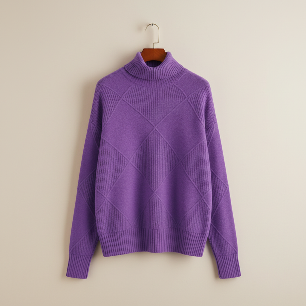 Damski Sweter z Golfem i Wzorem w Romby Lekki i Stylowy 9