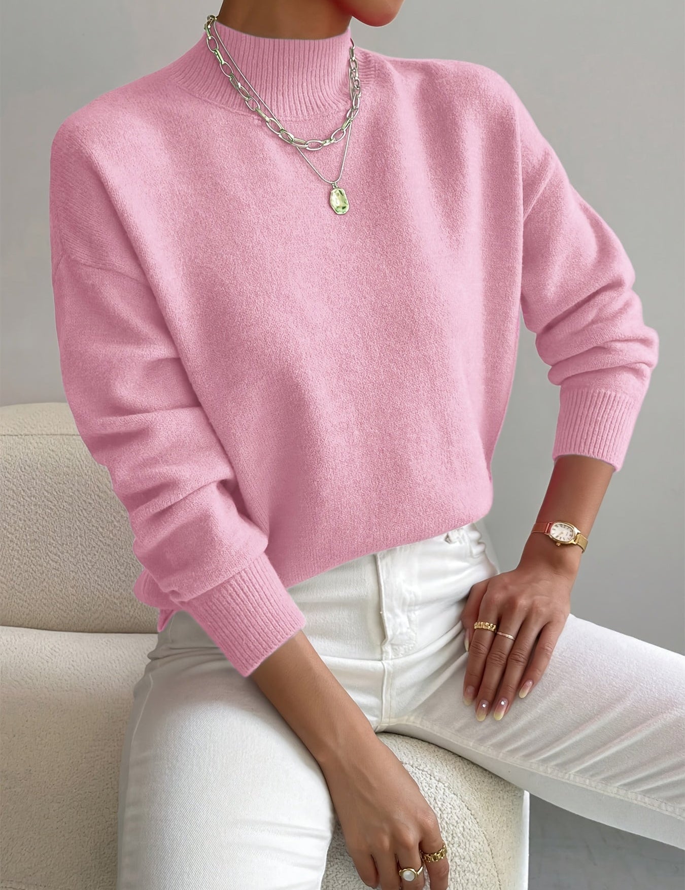 Damski Sweter z Okrągłym Dekoltem Luźny Krój Casual 1