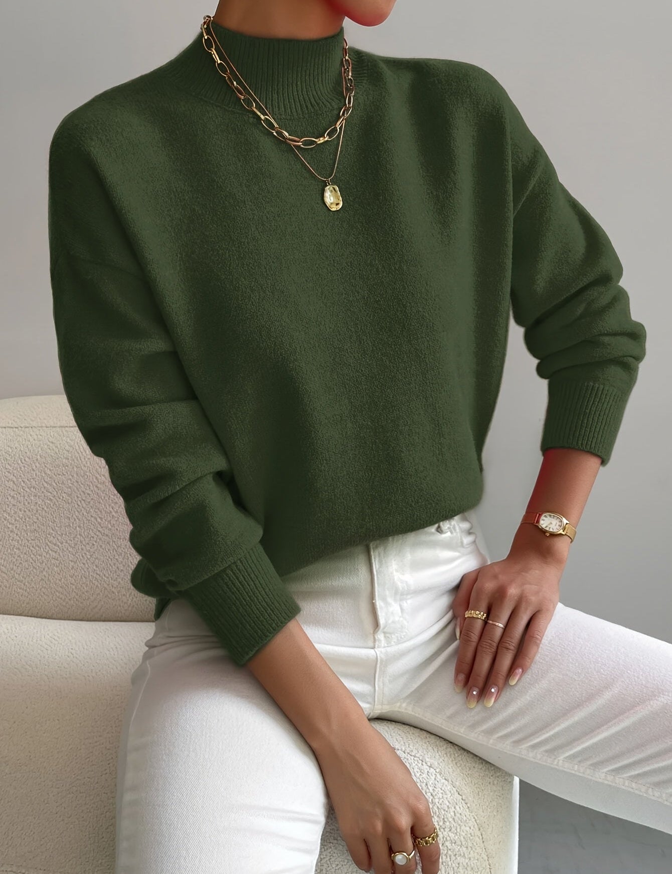 Damski Sweter z Okrągłym Dekoltem Luźny Krój Casual 7