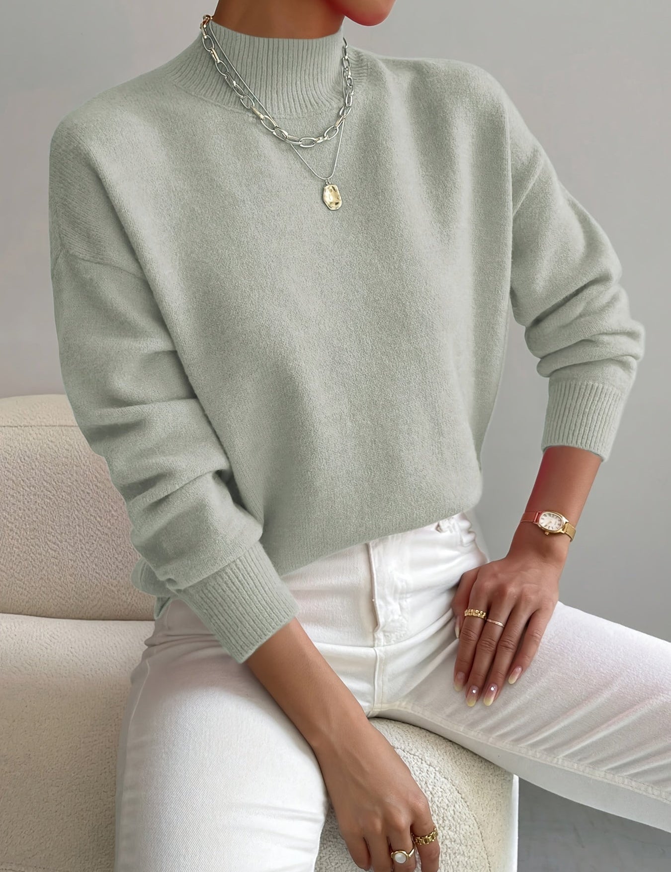 Damski Sweter z Okrągłym Dekoltem Luźny Krój Casual 9