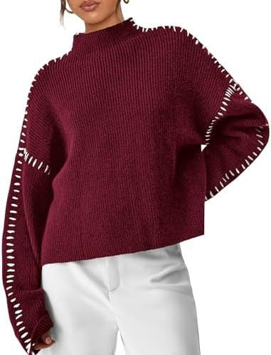 Damski sweter oversize z okrągłym dekoltem i kontrastowym wykończeniem 7
