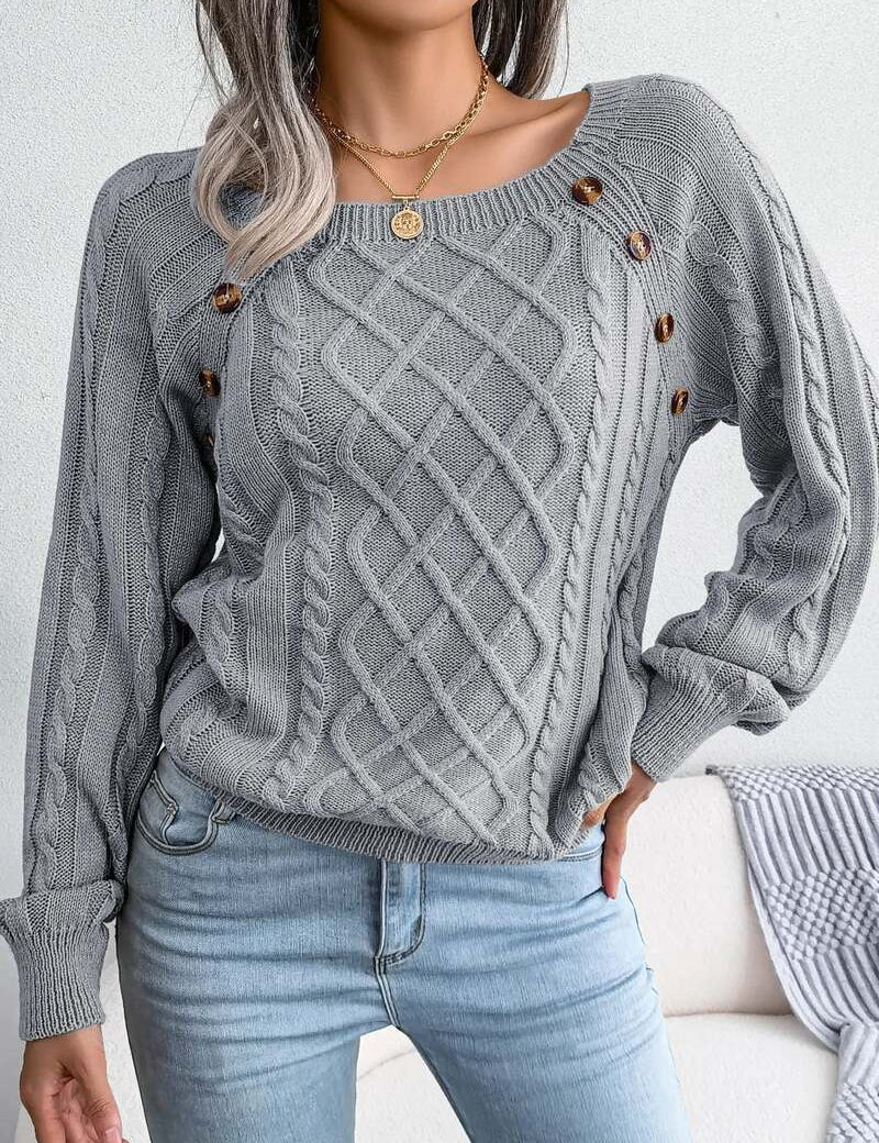 Damski sweter warkoczowy z ozdobnymi guzikami elegancki i wygodny 5