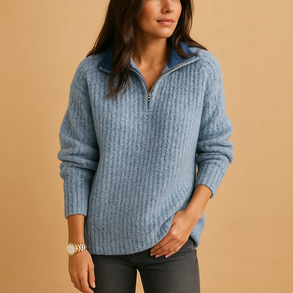 Damski sweter z dzianiny zapinany na zamek ze ściągaczem luźny krój 4