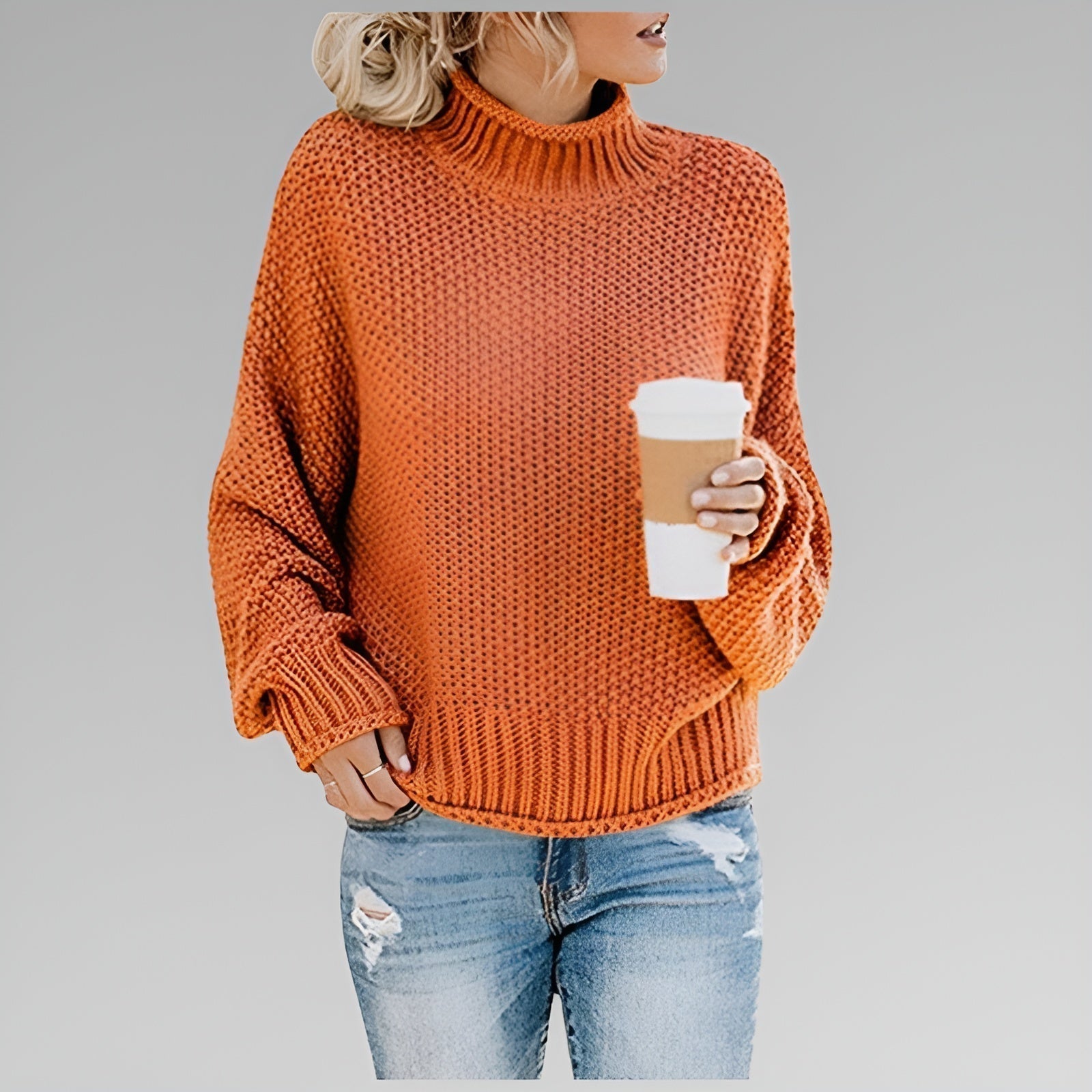 Damski sweter z golfem oversize z grubej dzianiny na chłodne dni 0