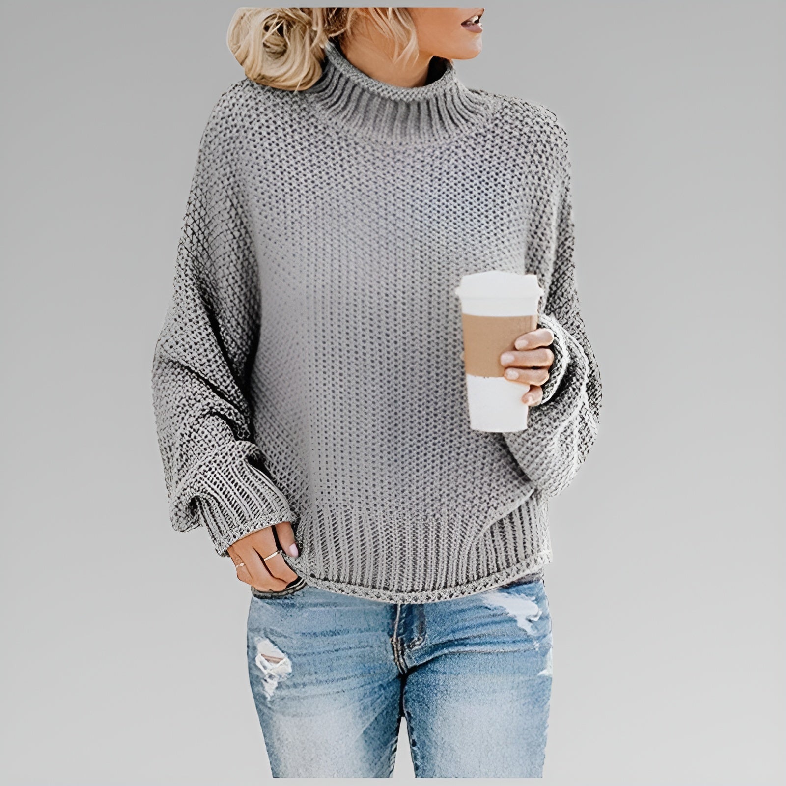 Damski sweter z golfem oversize z grubej dzianiny na chłodne dni 3