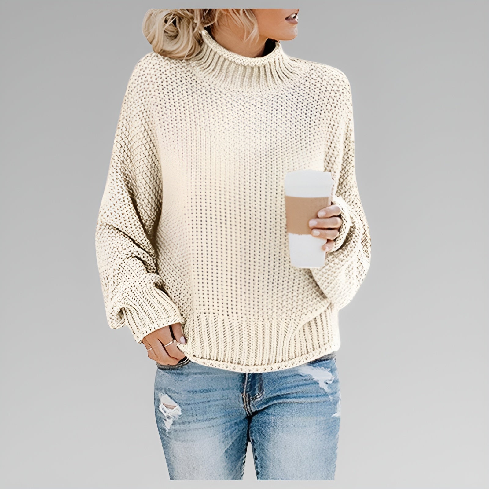 Damski sweter z golfem oversize z grubej dzianiny na chłodne dni 6