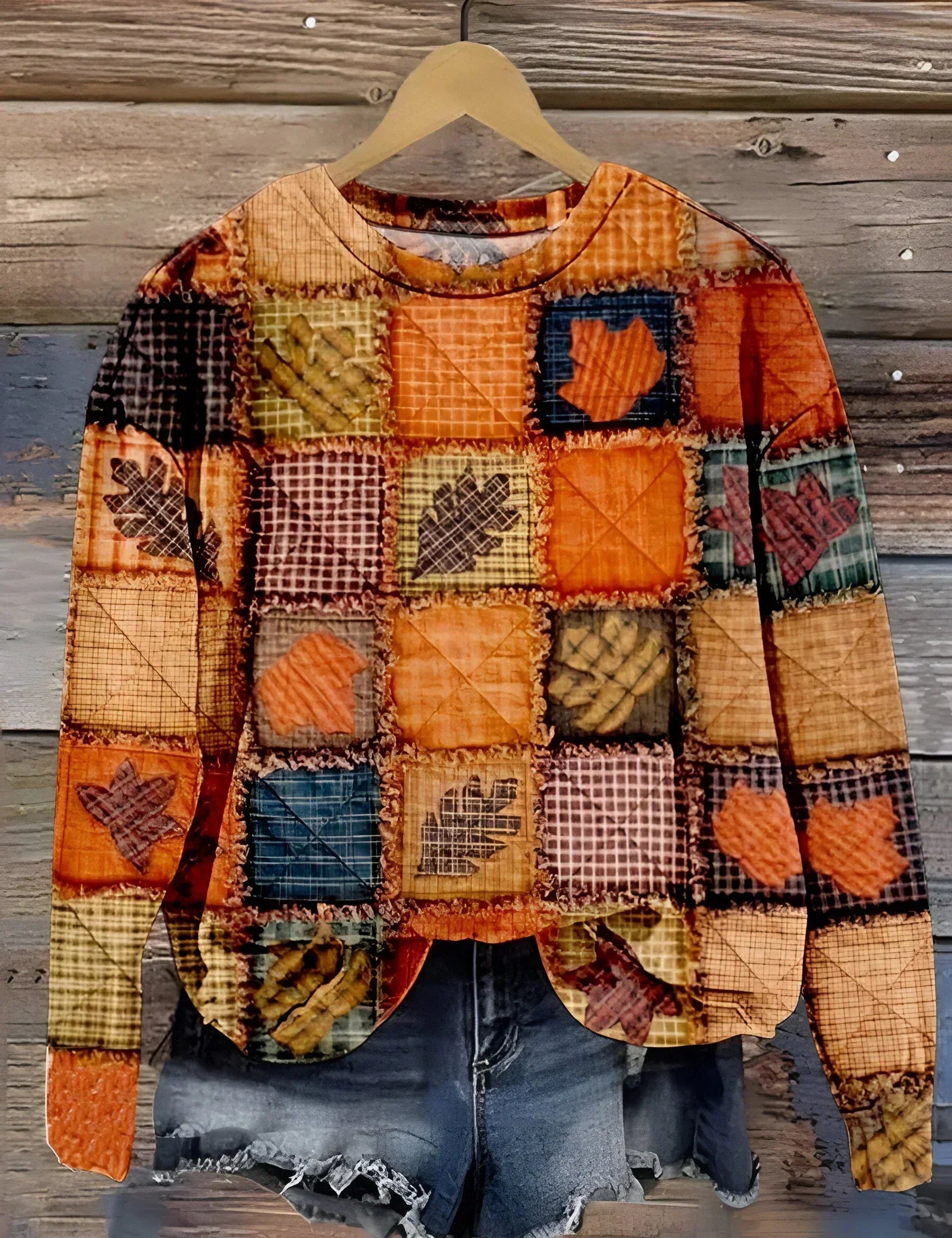 Damski sweter z patchworkowym nadrukiem na jesień z długim rękawem 0