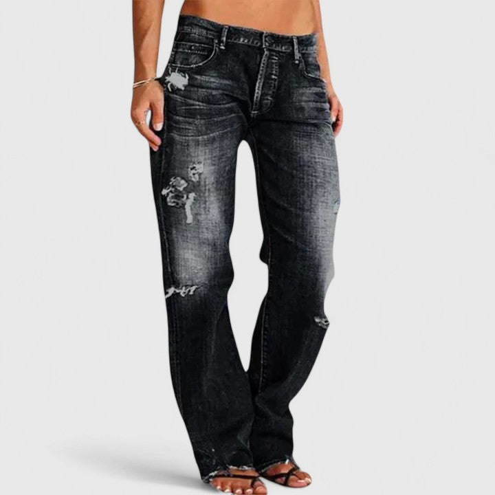 Damskie Jeansy Vintage Luźne, Sprany Wygląd, Modne Jeansy Damskie na Co Dzień 2