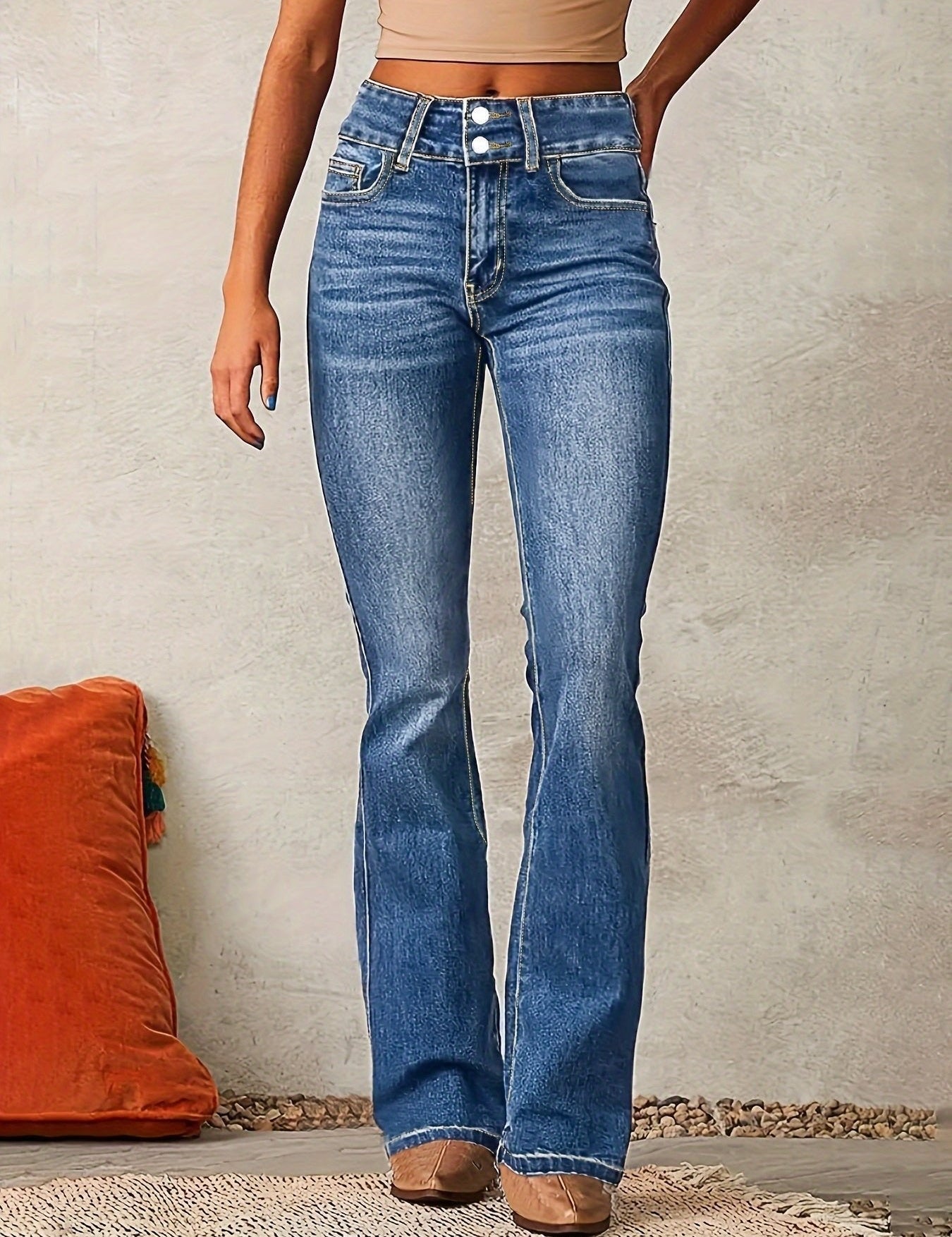 Damskie dżinsy bootcut z wysokim stanem i stretchowym materiałem modelujące sylwetkę 0