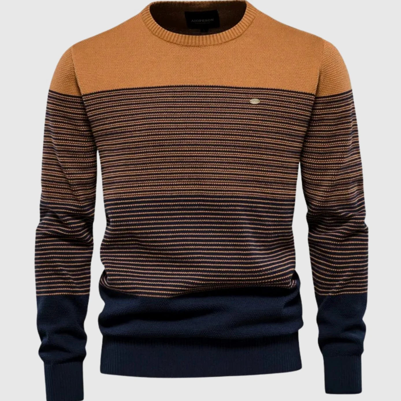 Dominik | Herren Strickpullover Rundhals Streifen-Farbverlauf Langarm 1