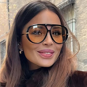 Duże Owalne Okulary Przeciwsłoneczne Damskie UV400 z Metalową Ramą - Stylowe i Eleganckie 0