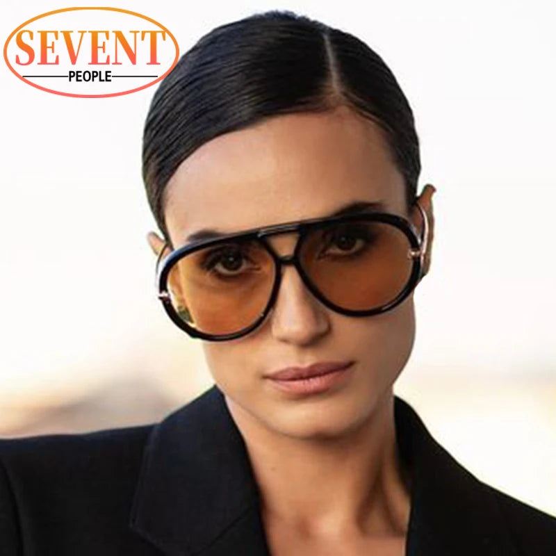 Duże Owalne Okulary Przeciwsłoneczne Damskie UV400 z Metalową Ramą - Stylowe i Eleganckie 4