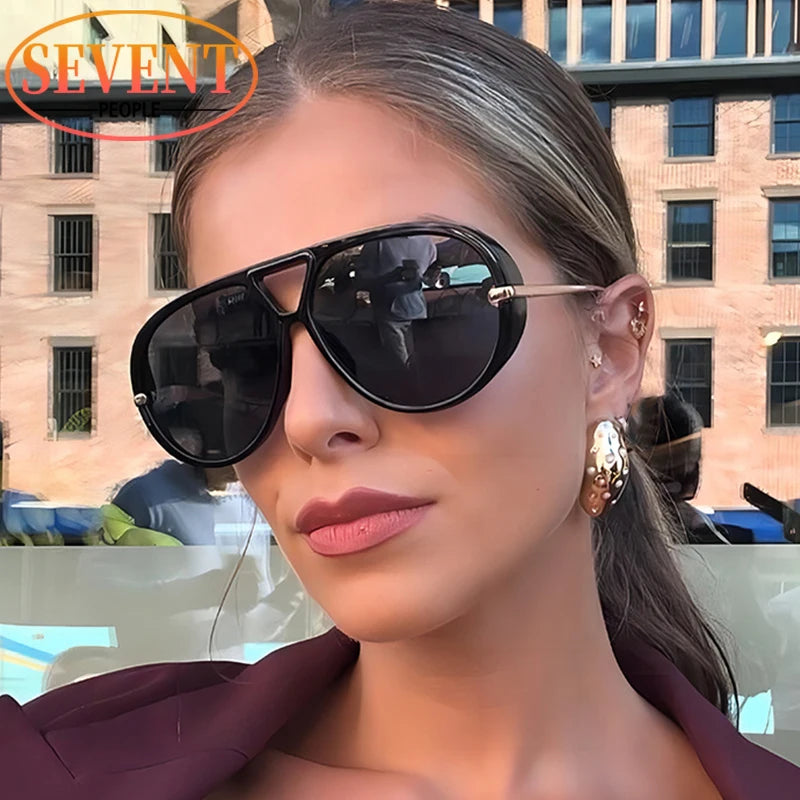 Duże Owalne Okulary Przeciwsłoneczne Damskie UV400 z Metalową Ramą - Stylowe i Eleganckie 5