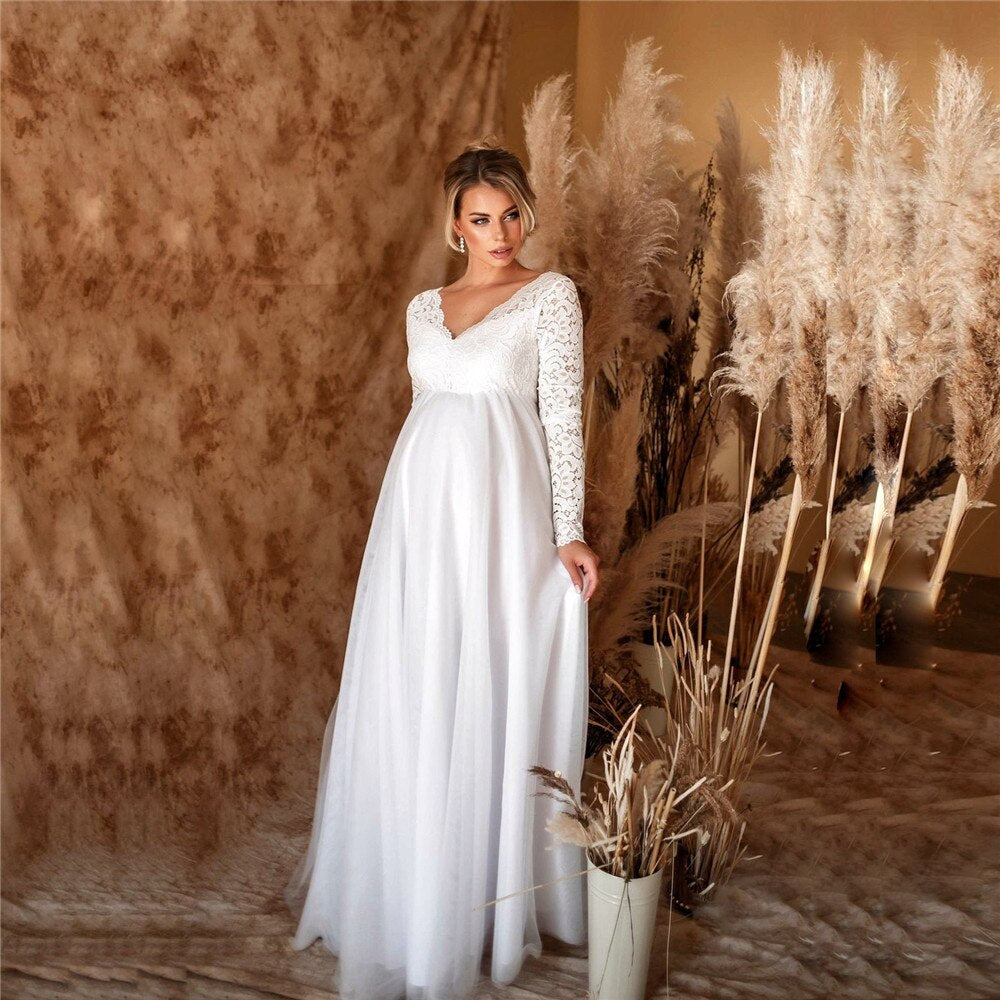 Elegancka Sukienka Ciążowa Maxi z Koronką na Wesele - Stylowa Sukienka Ciążowa dla Przyszłych Mam 1