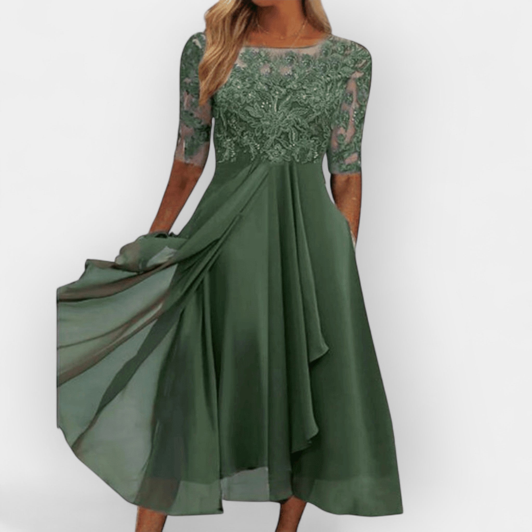 Elegancka Sukienka Damska Midi w Linii A na Wesele i Letnie Przyjęcia, Stylowe Sukienki Wieczorowe 1