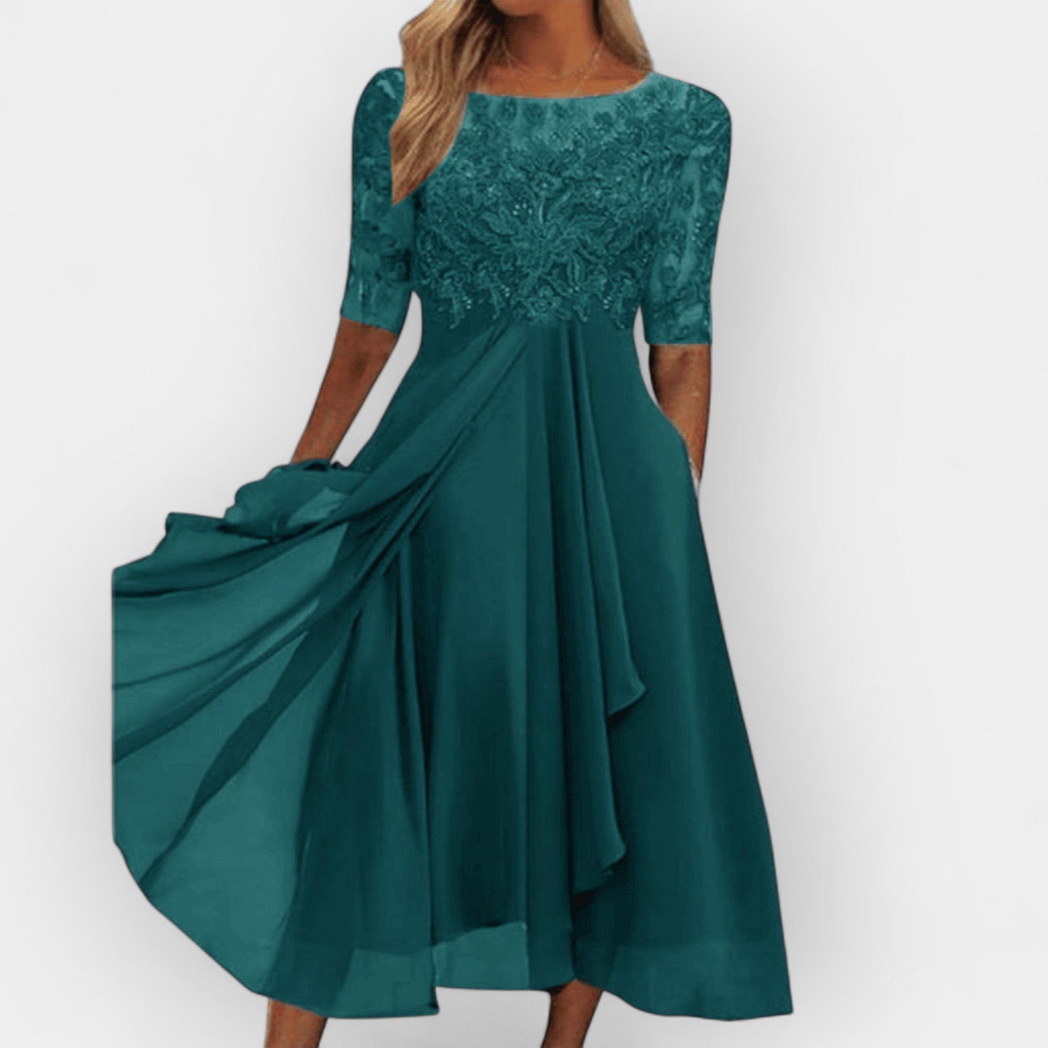 Elegancka Sukienka Damska Midi w Linii A na Wesele i Letnie Przyjęcia, Stylowe Sukienki Wieczorowe 7
