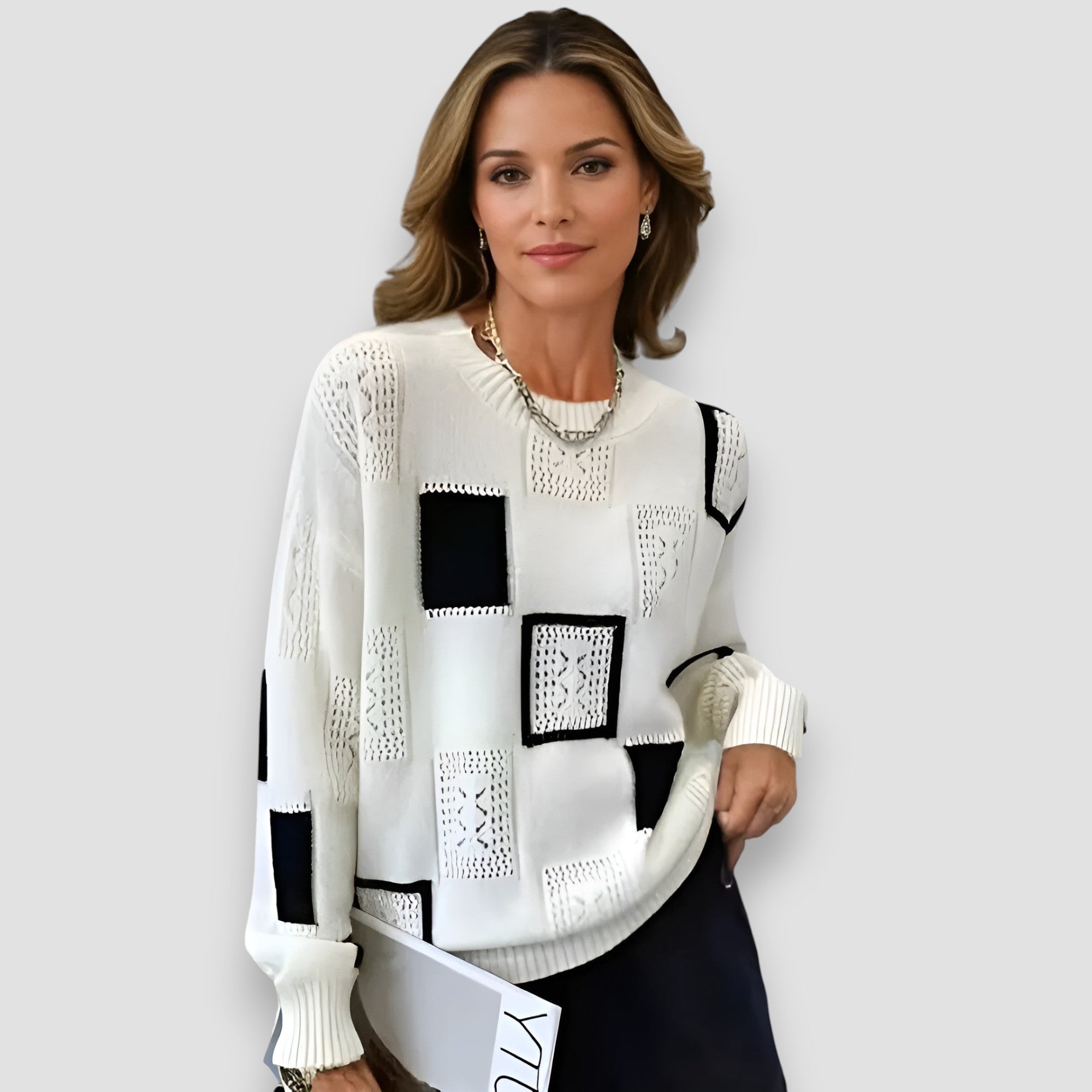 Elegancki sweter damski w kwadraty z dopasowanym krojem na co dzień 1