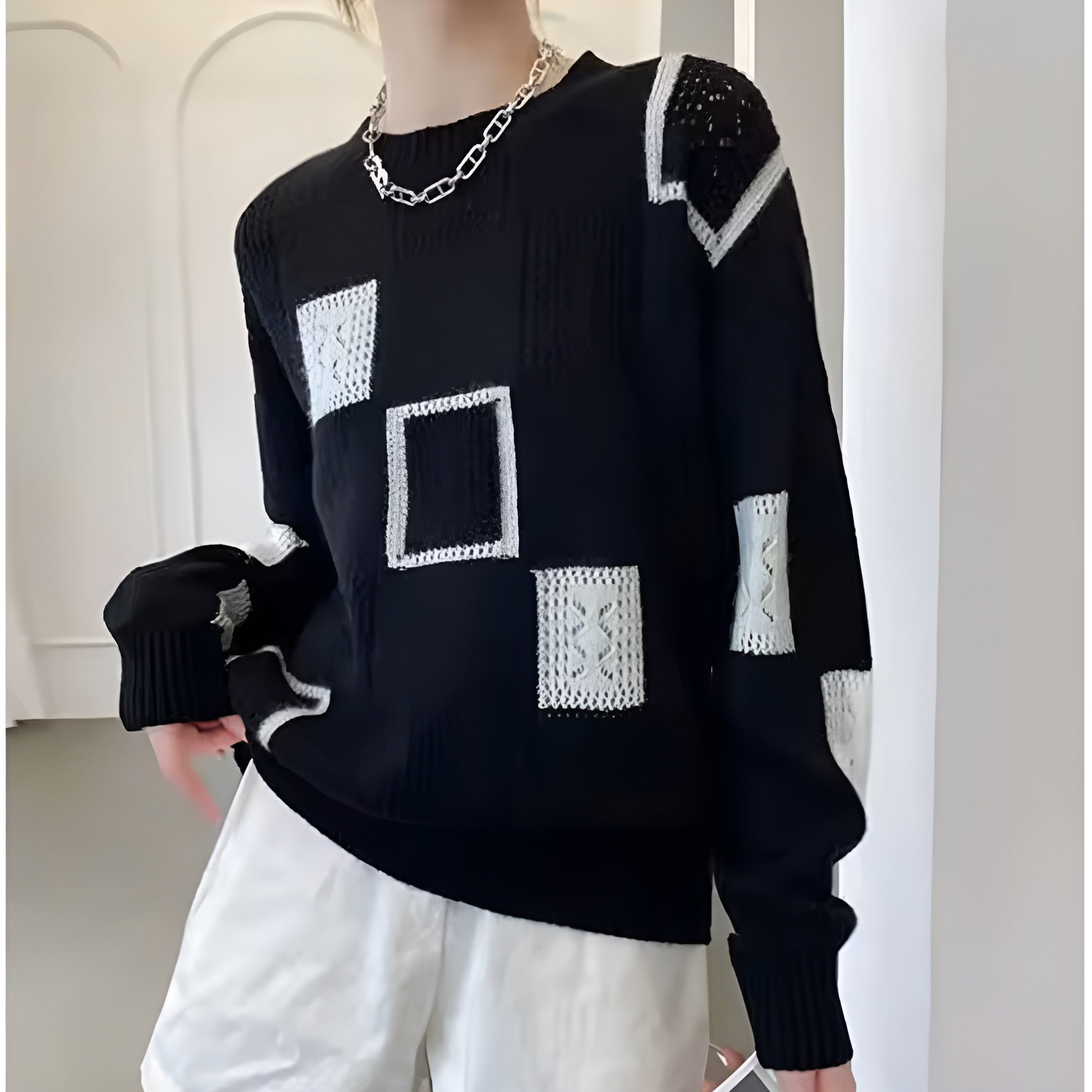 Elegancki sweter damski w kwadraty z dopasowanym krojem na co dzień 5