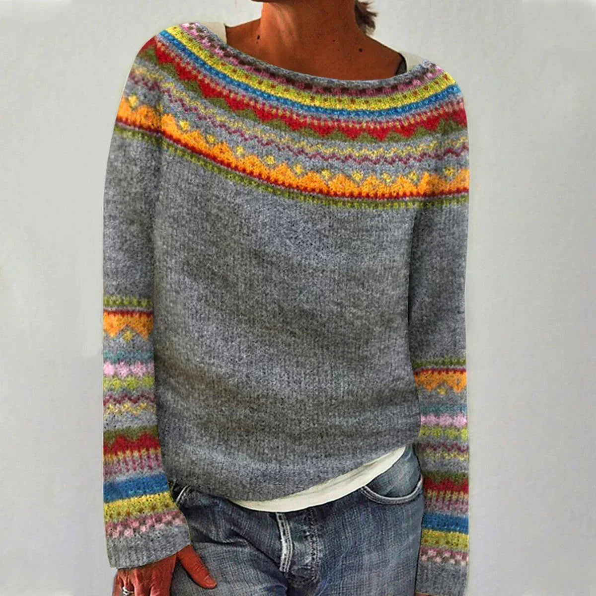 Elegancki sweter damski z dzianiny w stylu nordyckim na zimę 0