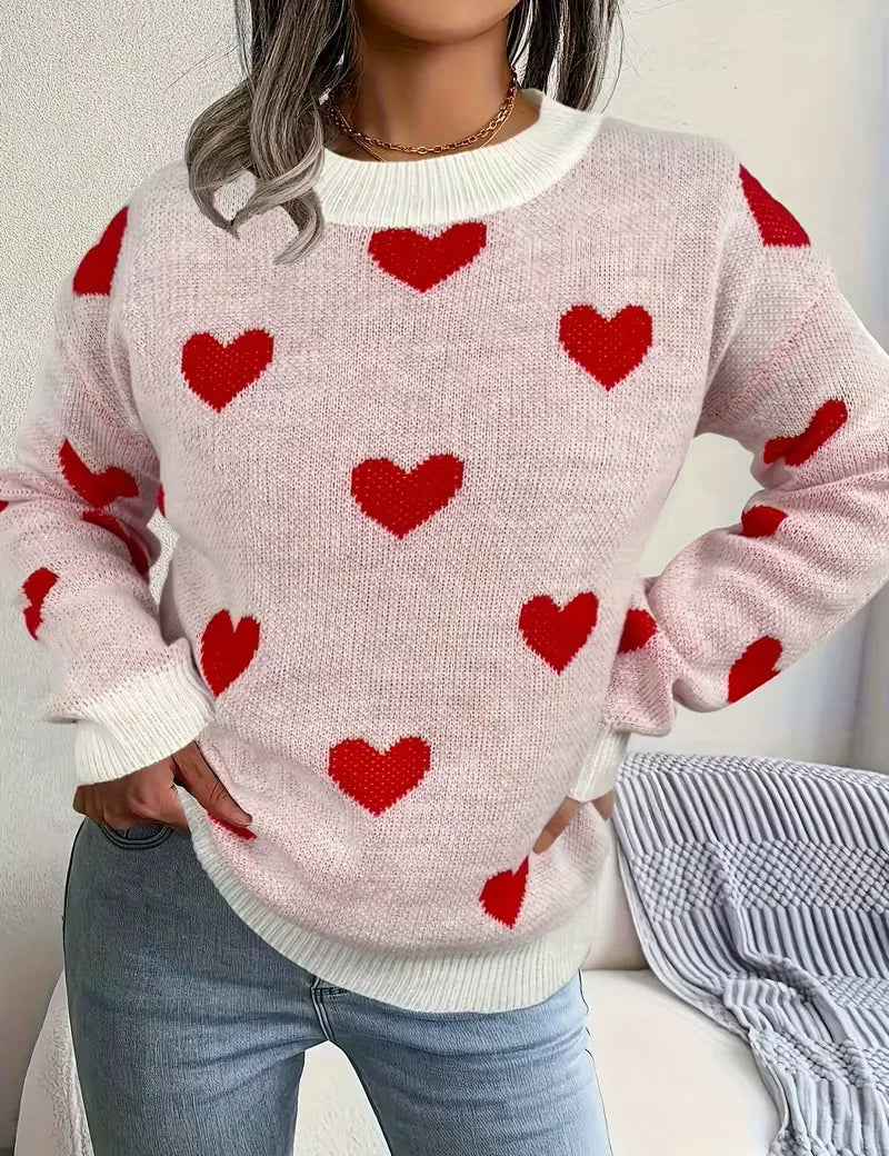 Elegancki sweter damski z wzorem serc na chłodne dni 0