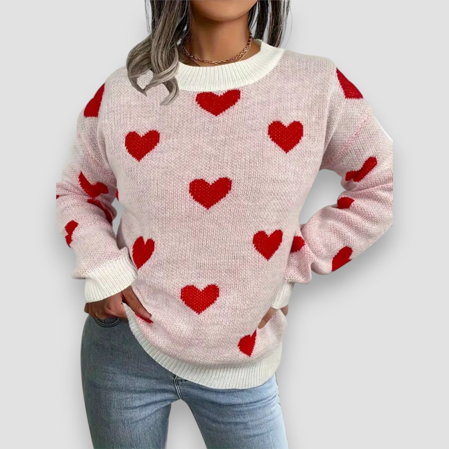 Elegancki sweter damski z wzorem serc na chłodne dni 2