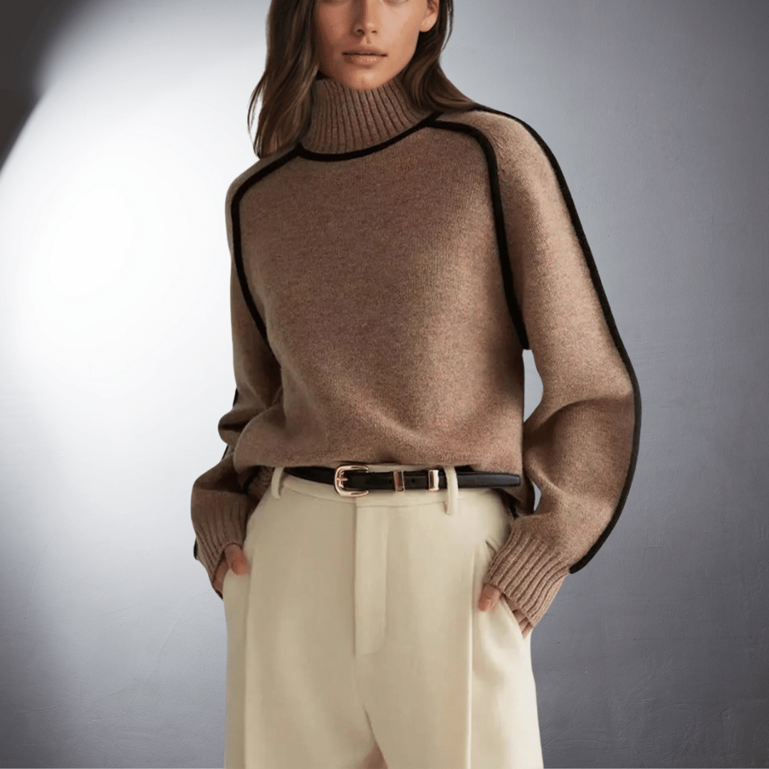 Elegancki sweter z golfem damski na jesień i zimę komfortowy i miękki 0