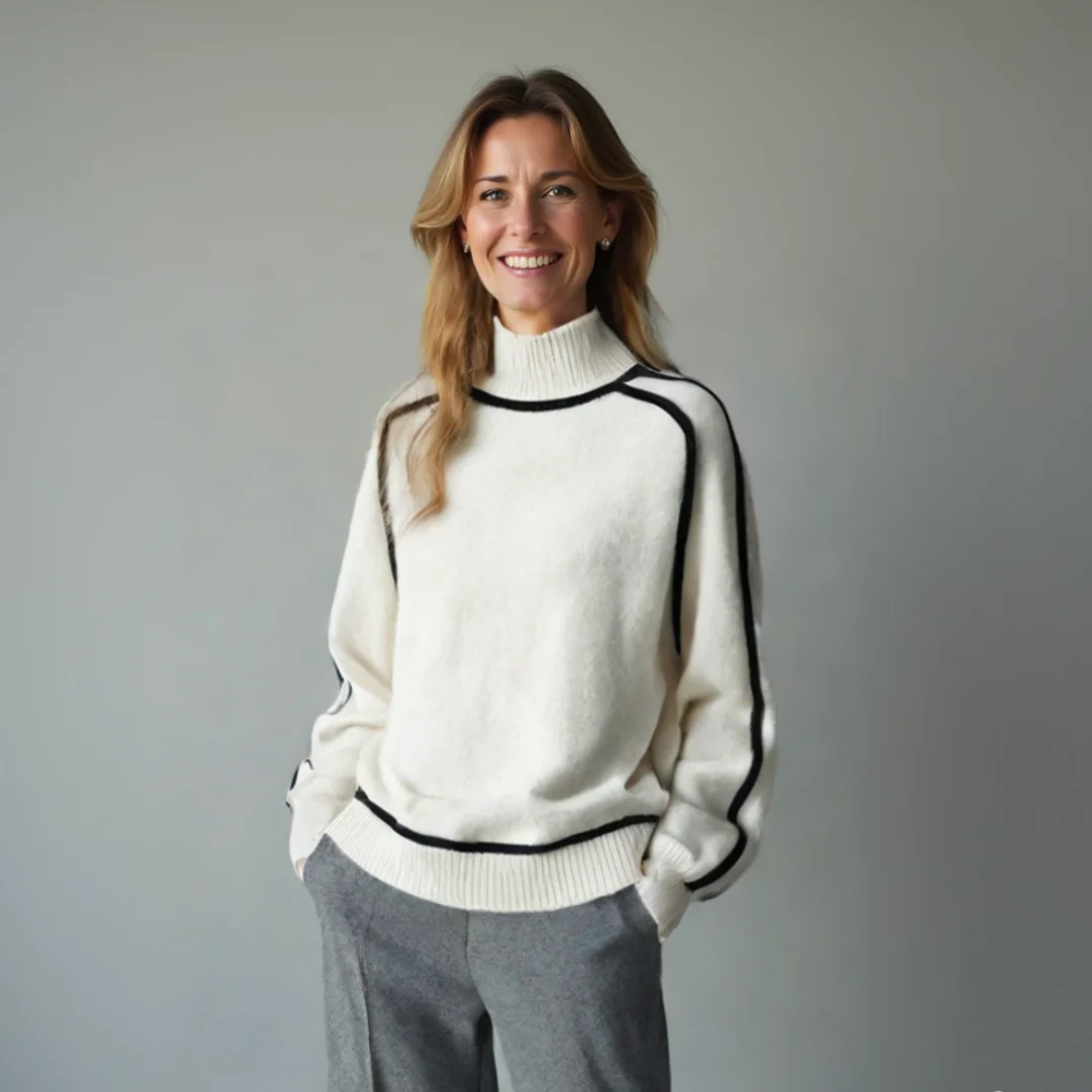 Elegancki sweter z golfem damski na jesień i zimę komfortowy i miękki 1