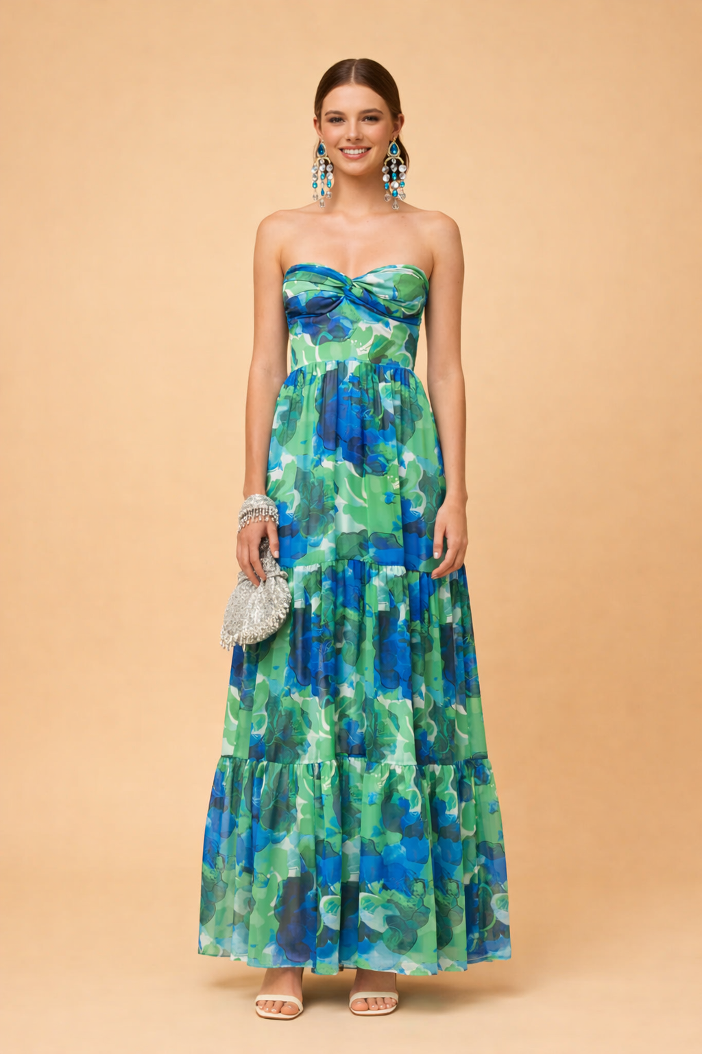 STEPHANIE | Elegancka, kwiecista sukienka tuba maxi