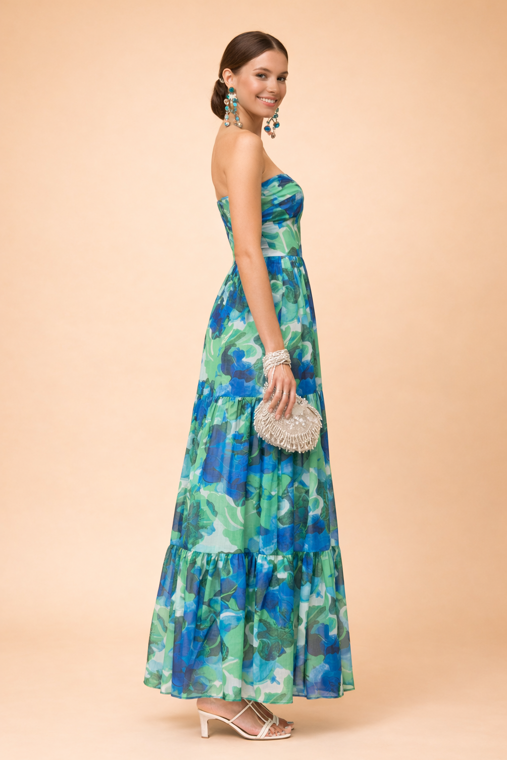 STEPHANIE | Elegancka, kwiecista sukienka tuba maxi