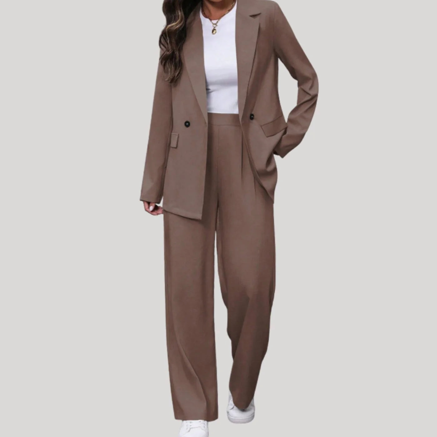 Emilia | Damen Taillierter Zweireihiger Hosenanzug mit Weiter Hose 10