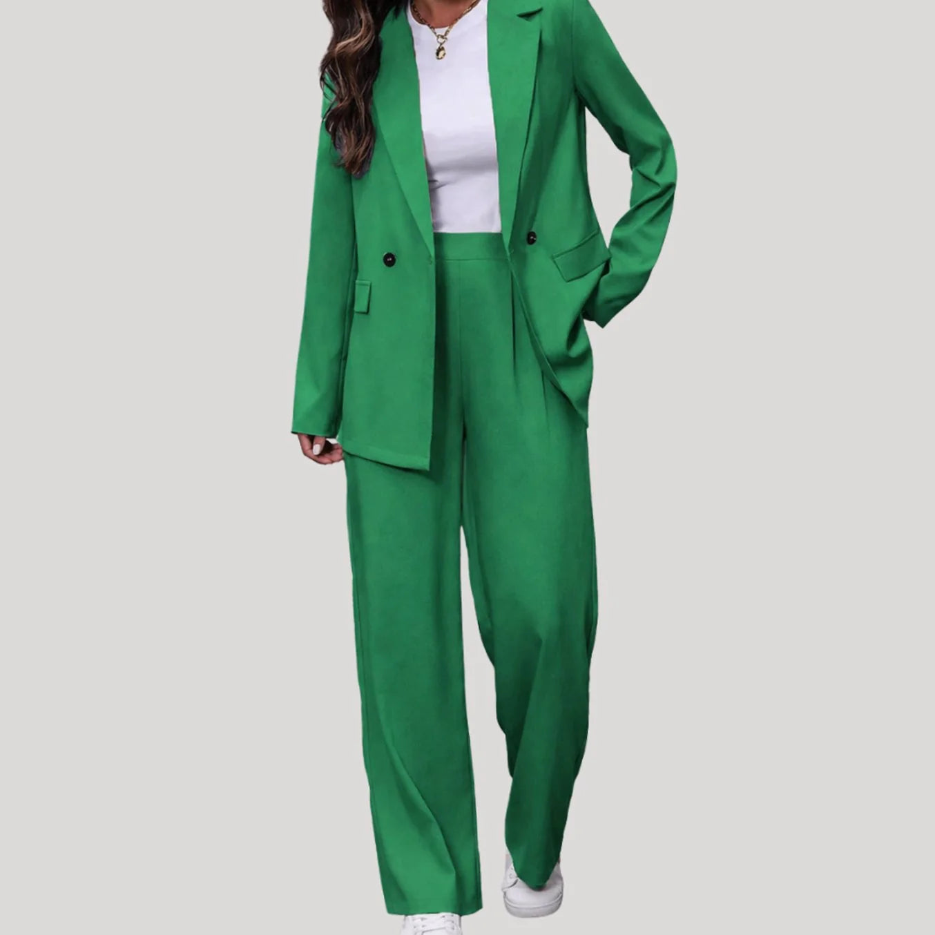 Emilia | Damen Taillierter Zweireihiger Hosenanzug mit Weiter Hose 9