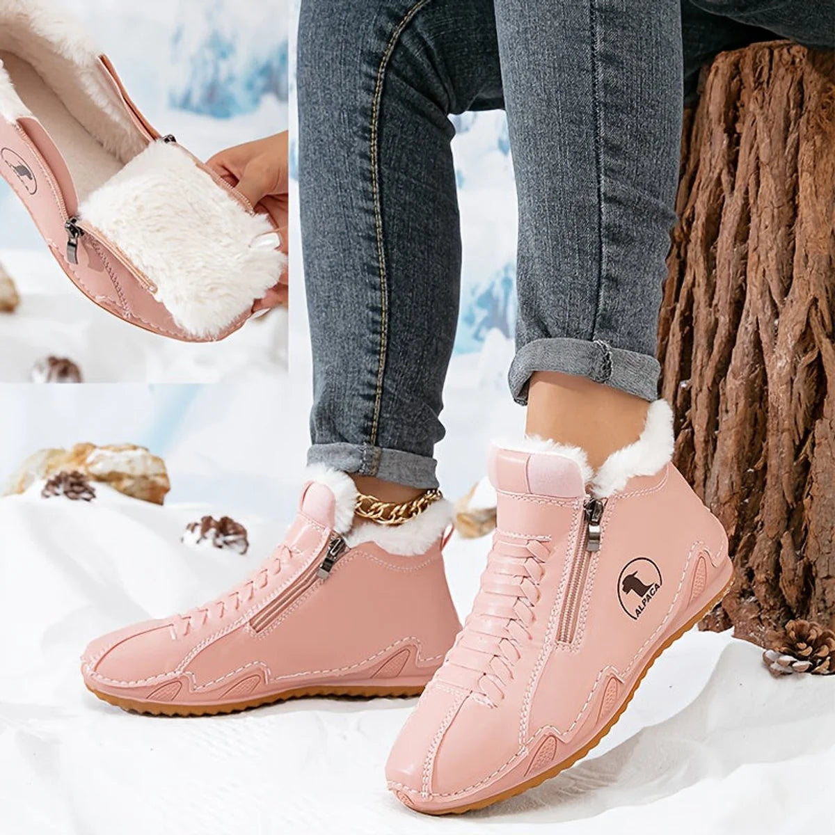 Frieda | Damen Gefütterte Ankle Boots Kunstleder Reißverschluss Winterstiefeletten 5
