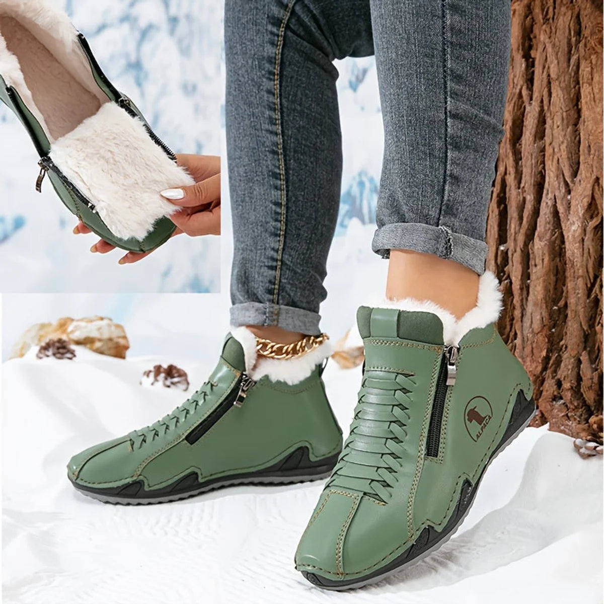 Frieda | Damen Gefütterte Ankle Boots Kunstleder Reißverschluss Winterstiefeletten 7