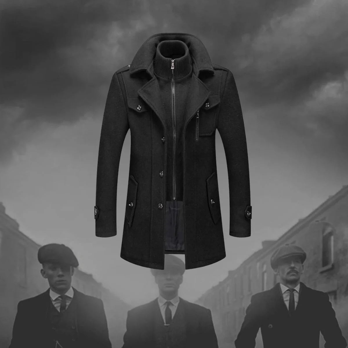 Lukas | Herren Zweiteiliger Wollmantel Slim-Fit Wintermantel mit Strickkragen 1