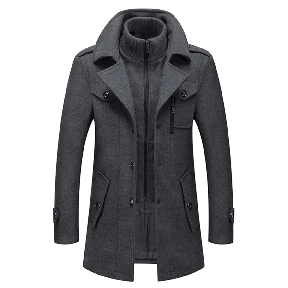 Lukas | Herren Zweiteiliger Wollmantel Slim-Fit Wintermantel mit Strickkragen 3